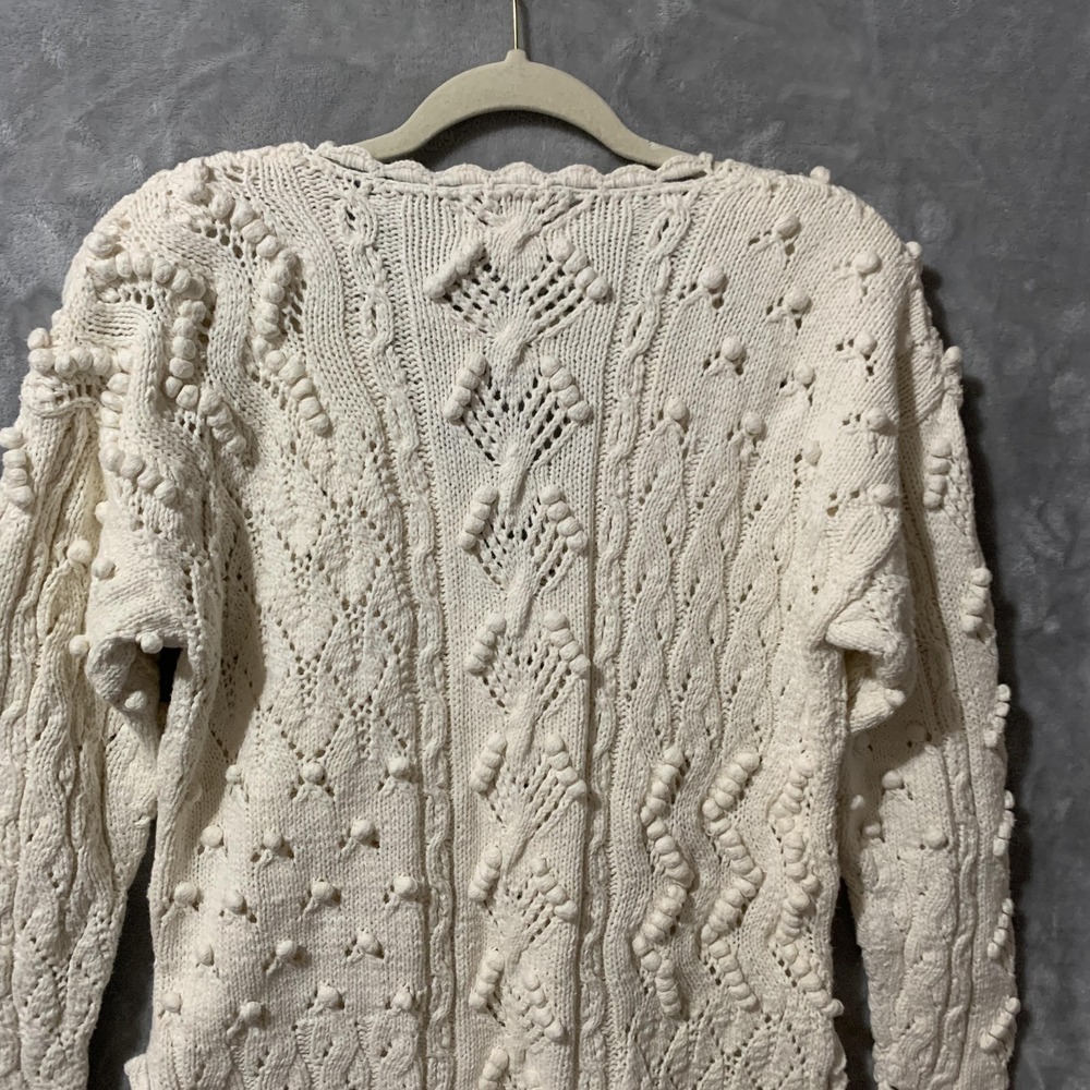 Vintage Yarnworks Sweater Womens Medium Ivory Handknit Cable Popcorn Chunky 90s - Picture 8 of 16